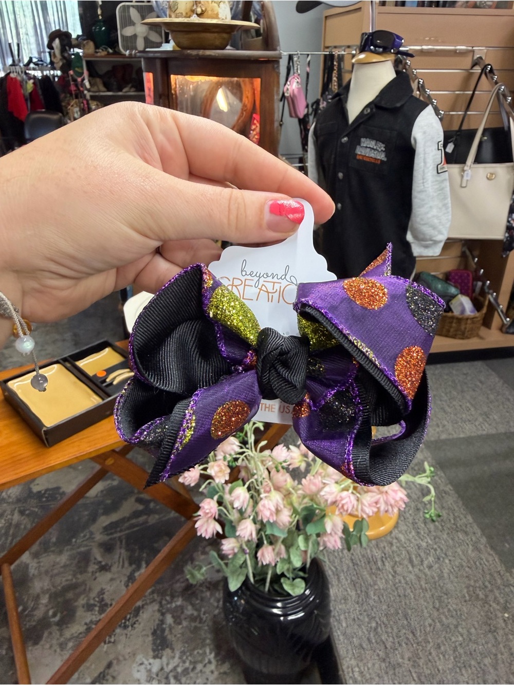Accessorize Purple and Orange Glitter Polka Dot Hair Bow for Kids